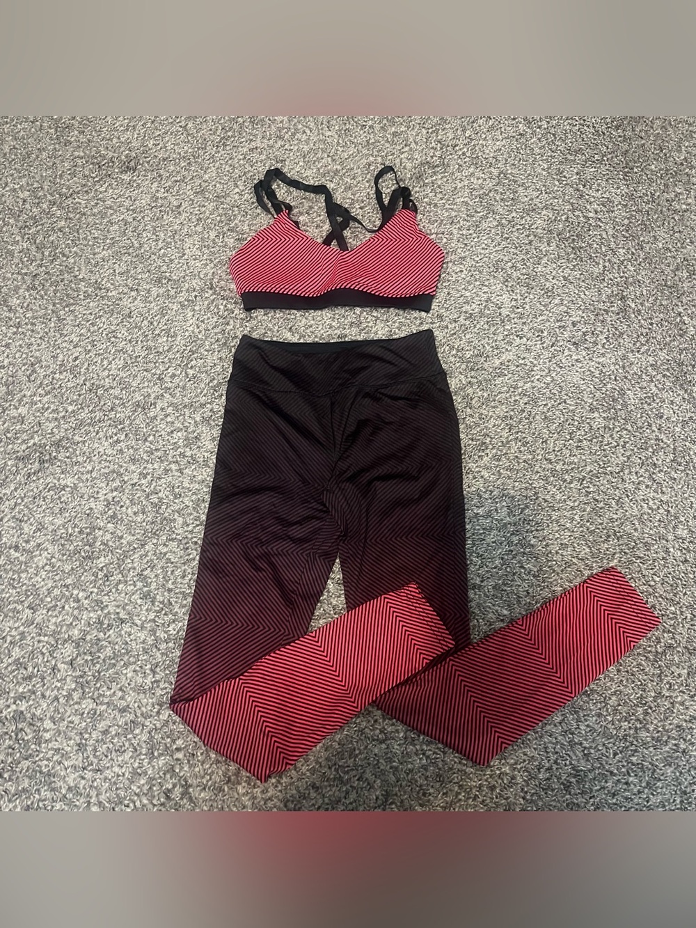 Forever 21 Pink and Black Striped Sports Bra & Leggings Set